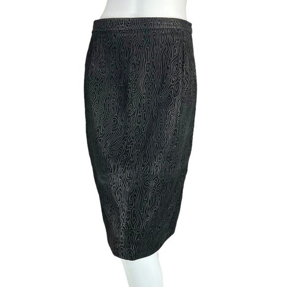 Vintage 80's Gino di Giorgio Black Leather Embossed New Wave Knee Length Skirt L - Picture 1 of 10